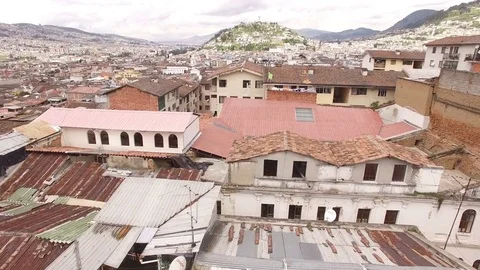  Flight over Rooftops in Old Quito Video stock 75052421