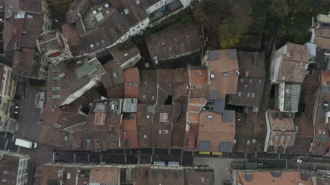 Flight over the rooftops in the old town of Neuchatel Stock Footage 228823889