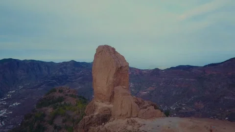 Flight over of Roque Nublo, a volcanic rock in caldera of Tejeda, Gran Canaria Stock Footage 228619191