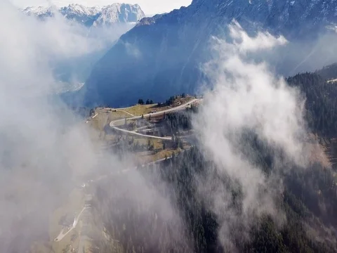 Flight over Rossfeld mountain panoramic road, Berchtesgaden, Germany Stock Footage 81732828