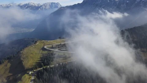 Flight over Rossfeld mountain panoramic road, Berchtesgaden, Germany Stock Footage 152477253