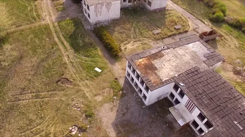 Flight over ruin of a school - birdview Stock Footage 62936450