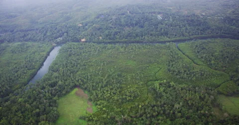 Flight over rural land framed by a river Video stock 45755617