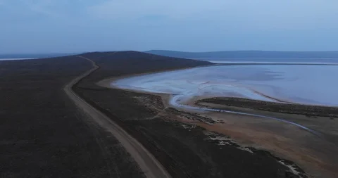 Flight over the salt lake Stock Footage