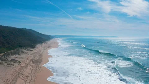 Flight Over the Sandy Beach and Waves Stock Footage 105197786