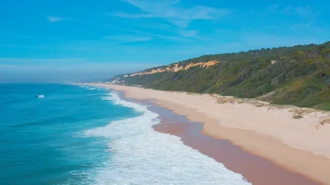 Flight Over the Sandy Beach and Waves Stock Footage 105197856