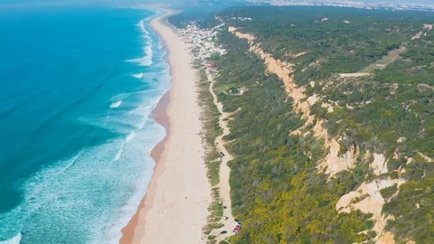 Flight Over the Sandy Beach and Waves Stock Footage 105197895