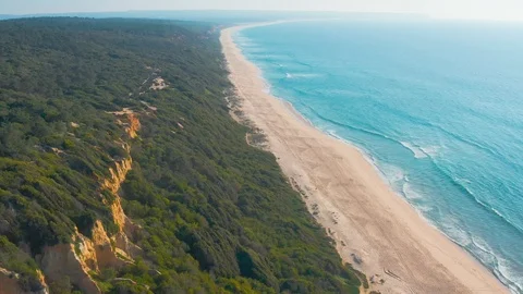 Flight Over the Sandy Beach and Waves Stock Footage 105481029