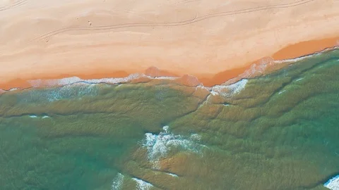 Flight Over the Sandy Beach and Waves Stock Footage 105481030