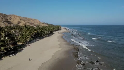 Flight over sandy beach in tropical landscape with sea pots Video stock 202346599