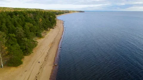 Flight over sandy shore of Baltic sea, Saint-Ptersburg, Russia Stock Footage 154634226