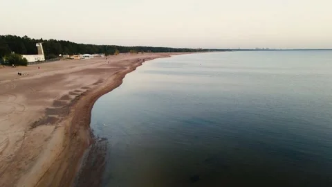 Flight over sandy shore of Baltic sea, Saint-Ptersburg, Russia Stock Footage 154636706
