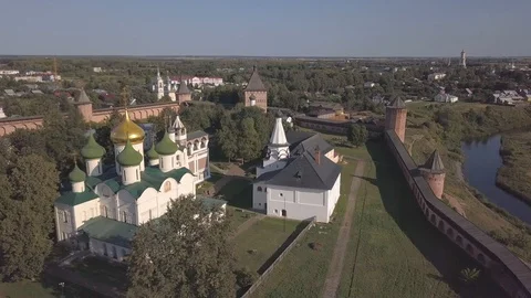 Flight over the Saviour Monastery of Saint Euthymius in Suzdal, Vladimir oblast Stock Footage 94583745