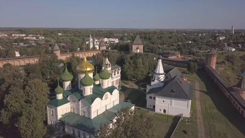 Flight over the Saviour Monastery of Saint Euthymius in Suzdal, Vladimir oblast Stock Footage 94584274