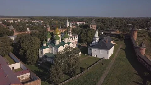 Flight over the Saviour Monastery of Saint Euthymius in Suzdal, Vladimir oblast Stock Footage 94585008