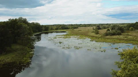 Flight over the scenic river Stock Footage 67568650