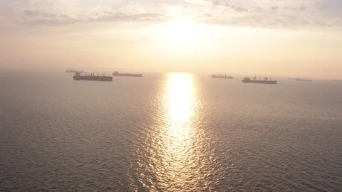 Flight over the sea and ship 4 動画素材 123696107