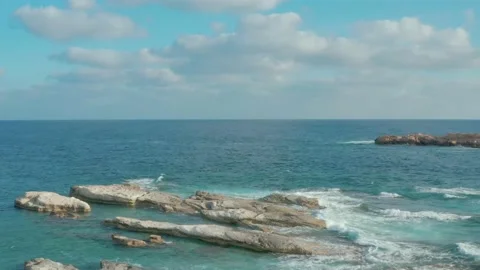Flight over the sea with beautiful waves and sky Stock Footage 230621928