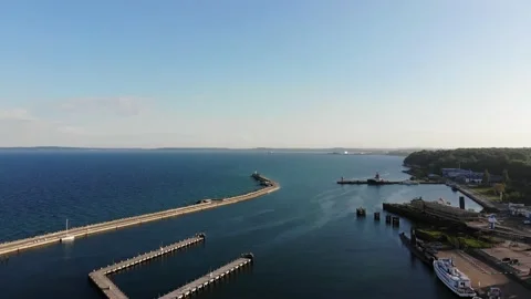 Flight over the sea to the lighthouse. Stock Footage 156515599
