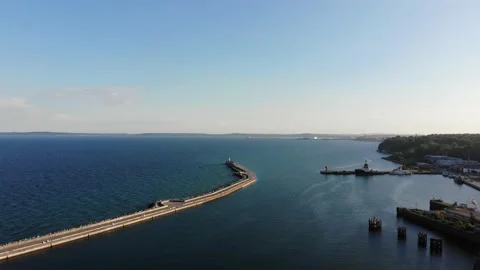 Flight over the sea to the lighthouse. Stock Footage 156515623
