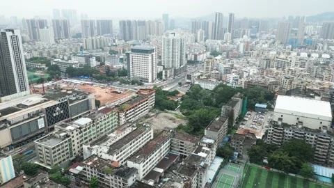 Flight Over Shenzhen Cityscape Day Time Aerial Panorama 4K,Guangdong,China Stock Footage 220589635
