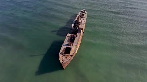 Flight over the shipwreck. 4K Aerial drone shot Stock Footage 176689081