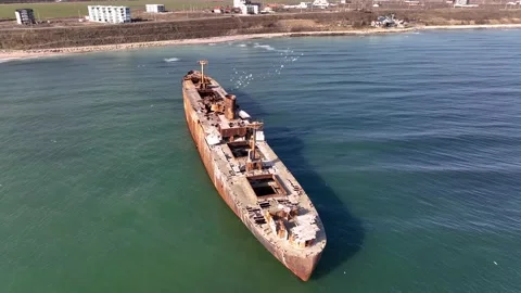 Flight over the shipwreck. 4K Aerial drone shot Stock Footage 203480457