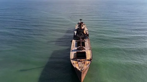 Flight over the shipwreck. 4K Aerial drone shot. Stock Footage 204059115