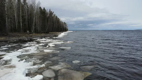 Flight over the shore of the lake Video stock 153105945