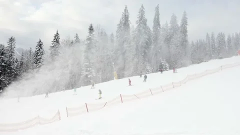 Flight over the ski resort at night Stock Footage 170793342