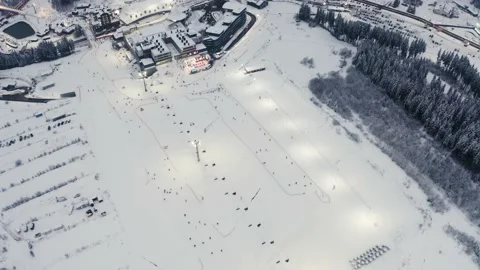 Flight over the ski resort at night Stock Footage 170793680
