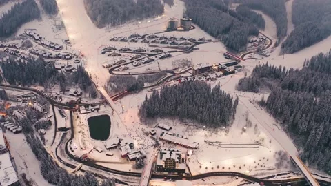 Flight over the ski resort at night Video stock 171474971