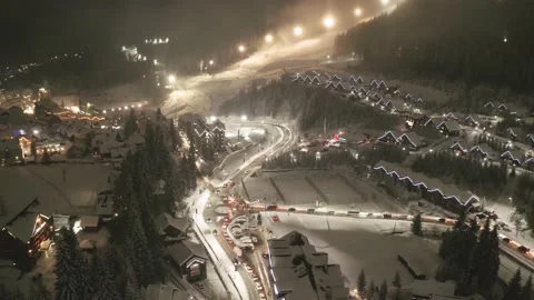 Flight over the ski resort at night Stock Footage 171475015