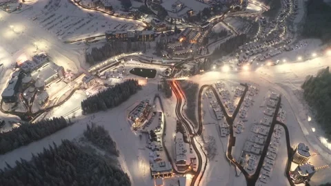 Flight over the ski resort at night Stock Footage 171475035
