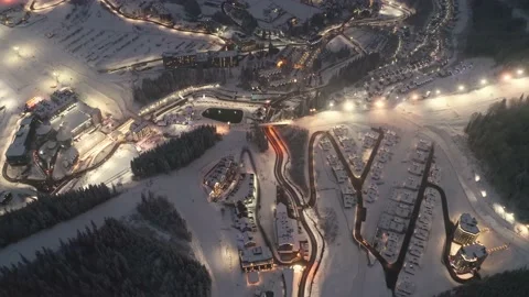 Flight over the ski resort at night Stock Footage 171475103