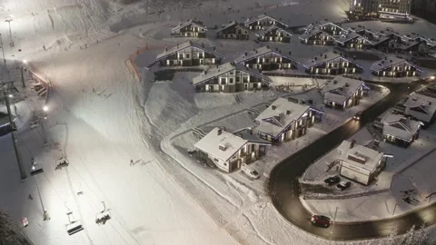 Flight over the ski resort at night Stock Footage 171475159