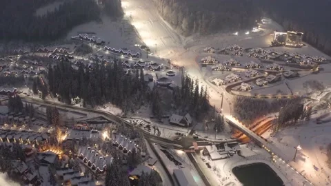 Flight over the ski resort at night Stock Footage 171475170