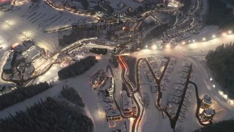 Flight over the ski resort at night Stock Footage 171475179