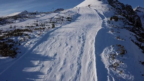 Flight over of ski slope in High Tatras mountains Stock Footage 95942229