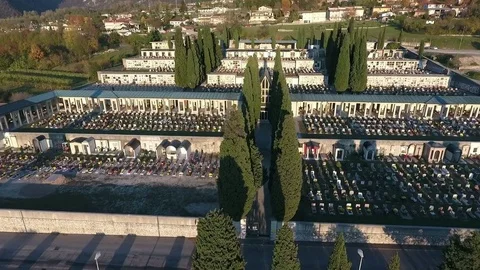 Flight over a small cemetery Stock Footage 76732788