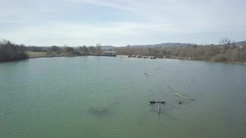 Flight over a small lake and dam 4k 01 Stock Footage 148570711