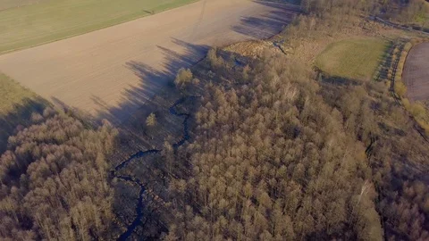 Flight over small river in spring forest. 4k aerial video  库存影片 127793761
