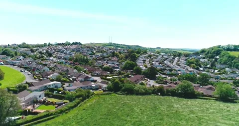 Flight over a small town in Devon England Video stock 155823756