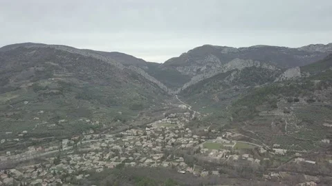 Flight over small town south France Stock Footage 148369812