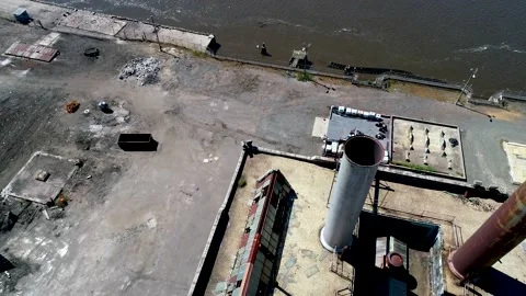 Flight over smokestacks of an old coal power plant Stock Footage 139553815