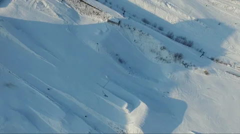 Flight over the snowboard park. springboards Stock Footage 60763700