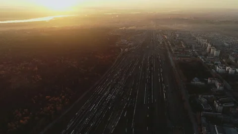 Flight Over The Sorting Railway Station. Lots of freight wagons and railway Stock Footage 189756389
