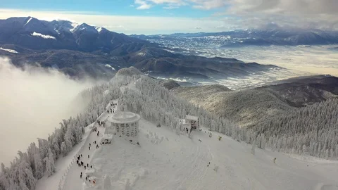 Flight over the spectacular ski slopes in the Carpathians mountains Stock Footage 104883482