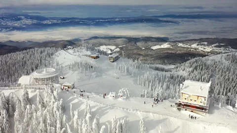 Flight over the spectacular ski slopes in the Carpathians mountains Stock Footage 104883502