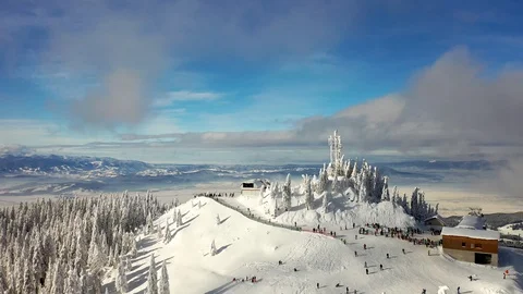 Flight over the spectacular ski slopes in the Carpathians mountains Stock Footage 104883512